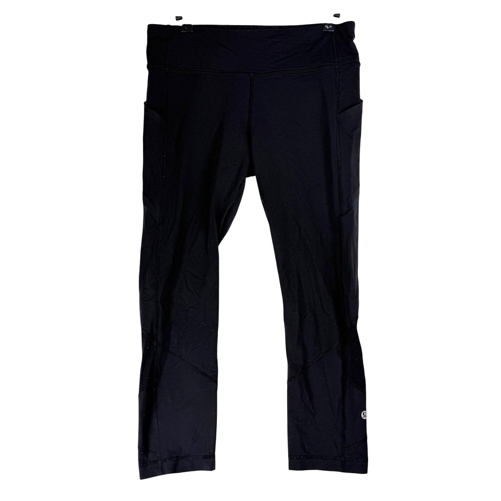 Lululemon Crop Leggings Womens 6 Black Mesh Pocket Athletic Yoga Gym Gorpcore